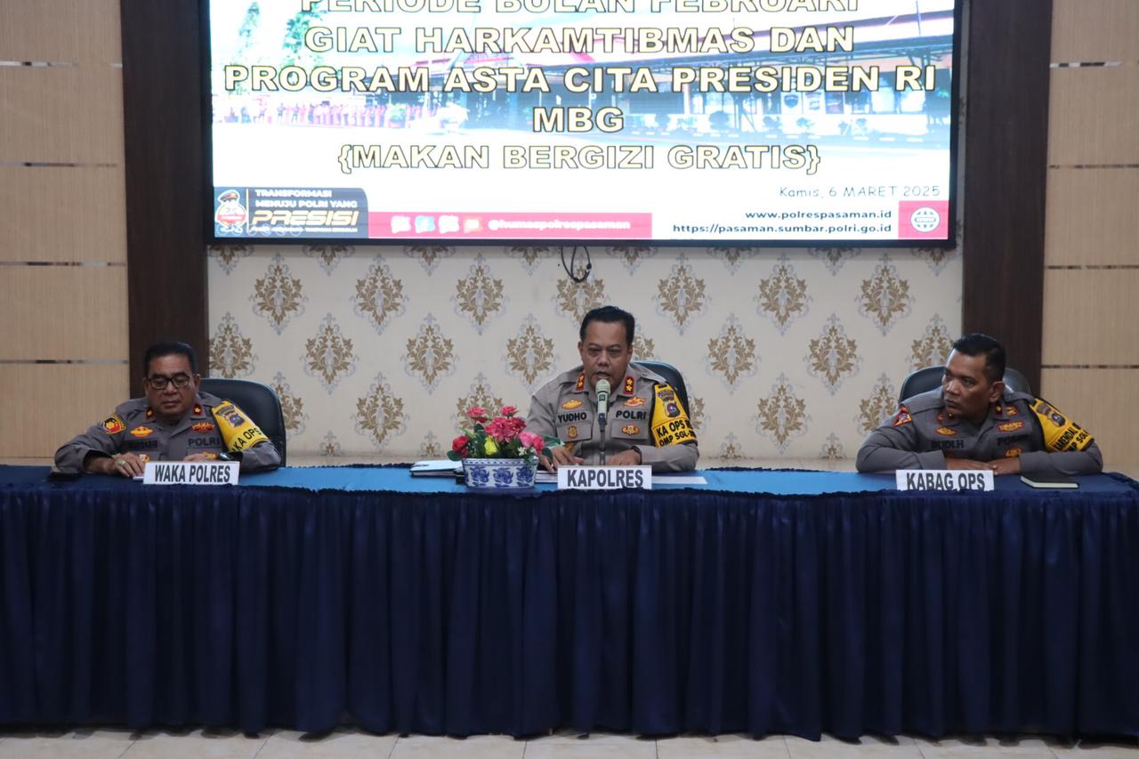 Kapolres Pasaman AKBP Yudho huntoro, S.I.K. Pimpin Anev Bulanan Giat Harkamtibmas dan Program Asta Cita Presiden RI MBG.